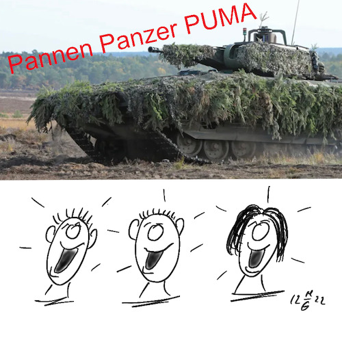 Cartoon: Pannenpanzer Puma (medium) by legriffeur tagged bundeswehr,bund,deutschland,verteidigung,nato,schützenpanzerpuma,verteidigungsministerium,verteidigungsministerin,verteidigungsetat