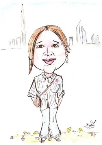 Cartoon: Caricature - Ink and Paint (medium) by cindyteres tagged expat,lady,woman,girl,dubai,landscape,working,pretty,filipina