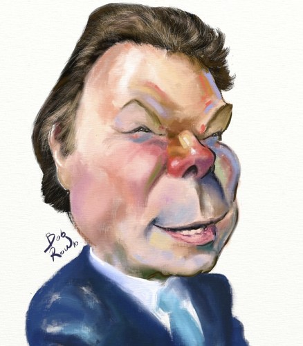 Cartoon: Juan Manuel Santos (medium) by Bob Row tagged colombia,santos,caricature