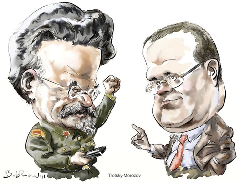 Cartoon: Trotsky-Morozov (medium) by Bob Row tagged trotsky,morozov,revolution,web20,technology