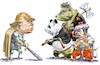 Cartoon: Trump-trade wars (small) by Bob Row tagged trump sword trade war china panda russia bear turkey