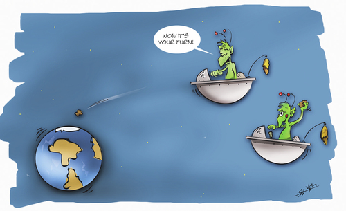 Cartoon: 2012 DA14 (medium) by subbird tagged asteroid,aliens,erde