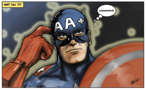 Cartoon: Captain America (medium) by subbird tagged captain,america,downgrade,kreditwürdigkeit,credit,rating