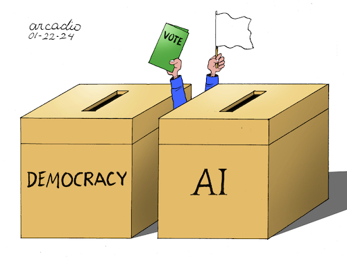 Cartoon: AI and democracy. (medium) by Cartoonarcadio tagged democracy,elections,parties