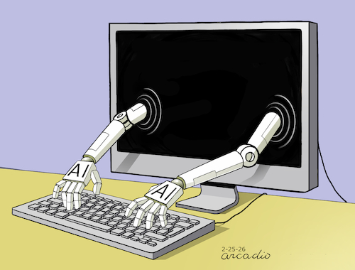 Cartoon: AI with self-control could mean (medium) by Cartoonarcadio tagged robots,human,technology