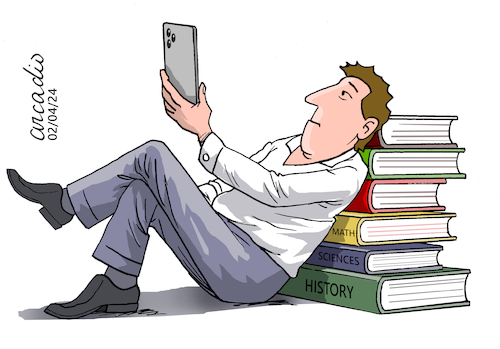 Cartoon: Are books outdated? (medium) by Cartoonarcadio tagged books,technology,ai,internet