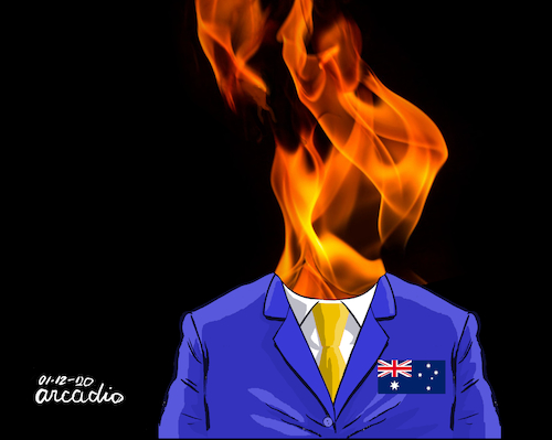 Cartoon: Australia on fire. (medium) by Cartoonarcadio tagged australia,fire,animals