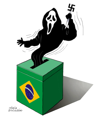 Cartoon: Bolsonaro comes to power. (medium) by Cartoonarcadio tagged bolsonaro,brazil,elections,latin,america
