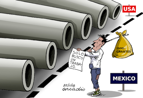 Cartoon: Caravan of immigrants (medium) by Cartoonarcadio tagged caravan,immigrants,trump,usa