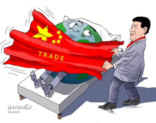 Cartoon: China tries to dominate the worl (medium) by Cartoonarcadio tagged china,business,trade,economy