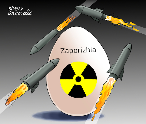Cartoon: Danger in Zaporizhia. (medium) by Cartoonarcadio tagged zaporizhia,war,putin,ukraine,russia