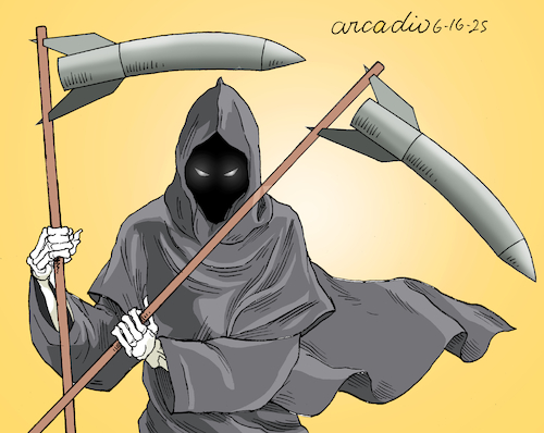 Cartoon: DEATH DELIVERED BY MISSILE (medium) by Cartoonarcadio tagged missiles,death,wars,israel,iran