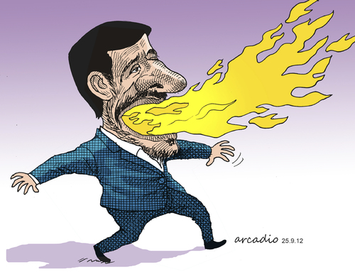 Cartoon: Flamming Ahmadinejad (medium) by Cartoonarcadio tagged ahmadinejad,iran,fire,nuclear,asia,middle,east