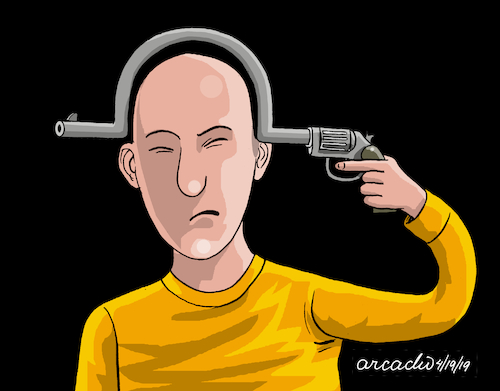 Cartoon: Illogical gun. (medium) by Cartoonarcadio tagged suicide,crime,society,people