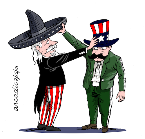 Cartoon: Knowing each other. (medium) by Cartoonarcadio tagged trump,mexico,relationship,usa