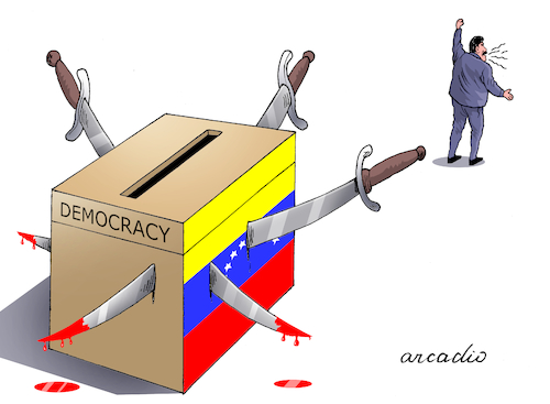 Cartoon: Maduro-destroyer of democracy. (medium) by Cartoonarcadio tagged maduro,venezuela,violence