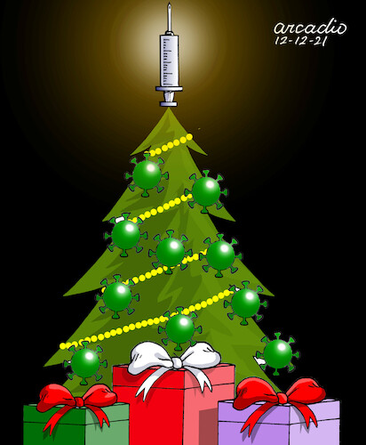 Cartoon: Merry Christmas for all of you. (medium) by Cartoonarcadio tagged christmas,covid,19,vaccination,pandemic
