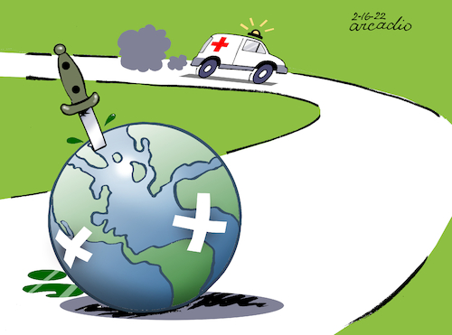 Cartoon: Our planet in danger. (medium) by Cartoonarcadio tagged planet,earth,pollution,global,warming,climate,change