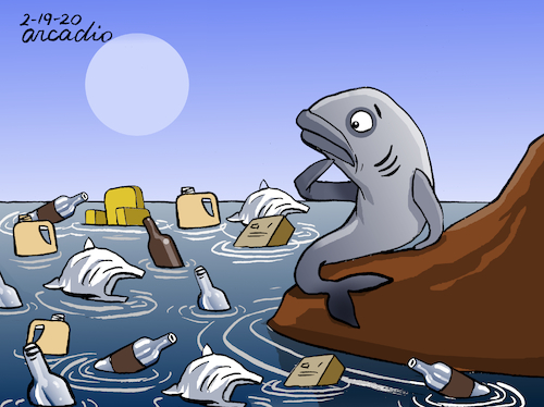 Cartoon: Polluted oceans. (medium) by Cartoonarcadio tagged oceans,garbage,pollution,environment