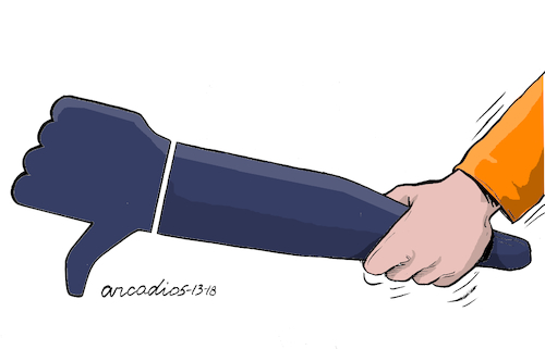 Cartoon: Powerful hand down. (medium) by Cartoonarcadio tagged internet,facebook,social,nets