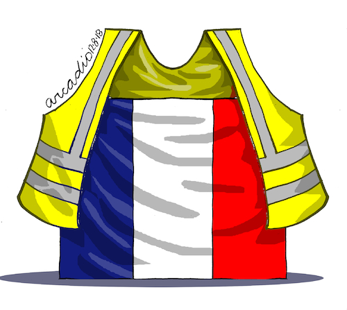 Cartoon: Protests in France. (medium) by Cartoonarcadio tagged yelow,vests,france,protests,social,issues