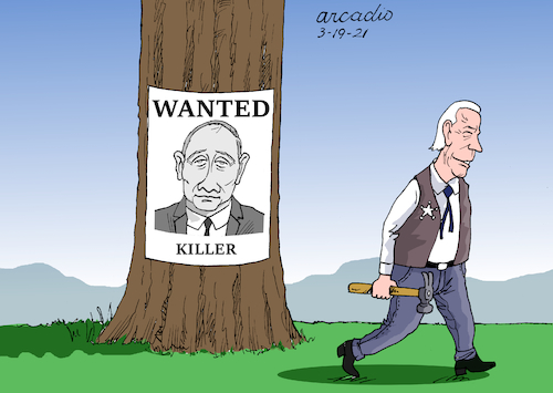 Cartoon: Putin and Biden. (medium) by Cartoonarcadio tagged biden,putin,killer,us,russia