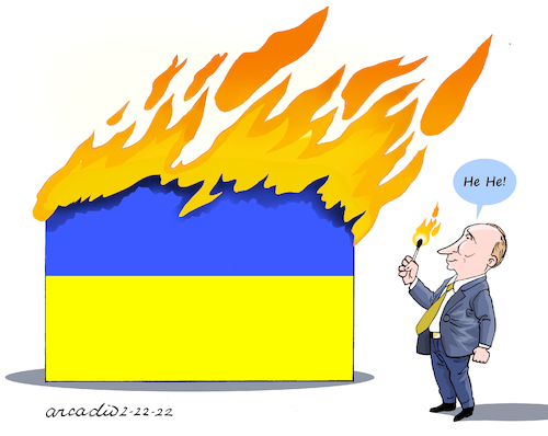 Cartoon: Putin burns Ukraine. (medium) by Cartoonarcadio tagged putin,russia,ukraine,gas,nato,europe,usa