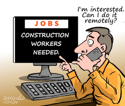 Cartoon: Remote work. (medium) by Cartoonarcadio tagged jobs,remote,work,technology