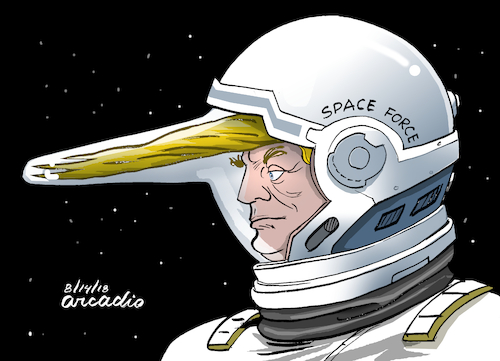 Cartoon: Space Force. (medium) by Cartoonarcadio tagged trump,army,wars,future,weapons,us,space,force