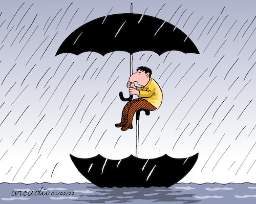 Cartoon: Staying alive. (medium) by Cartoonarcadio tagged umbrellas,cartoon,humor,rain