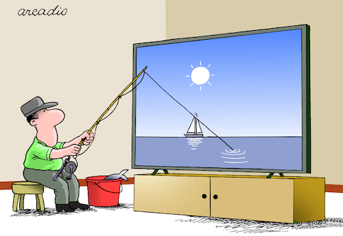 Cartoon: Technological fishing. (medium) by Cartoonarcadio tagged humor,cartoon,enterteinment