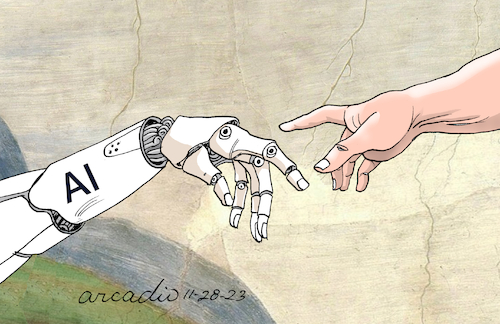 Cartoon: The creation of AI. (medium) by Cartoonarcadio tagged new,era,technology,ai