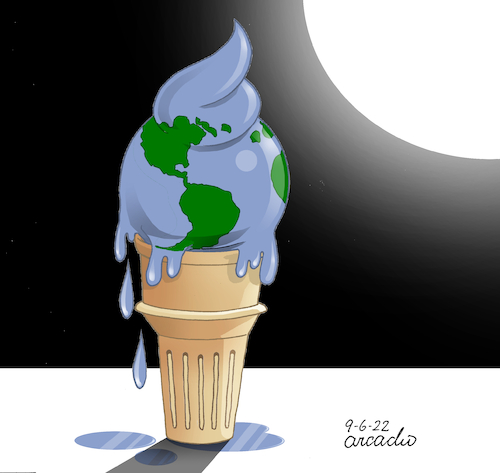 Cartoon: The earth is melting. (medium) by Cartoonarcadio tagged planet,earth,climate,drought