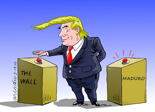 Cartoon: The emergencies of Trump. (medium) by Cartoonarcadio tagged trump,maduro,the,wall