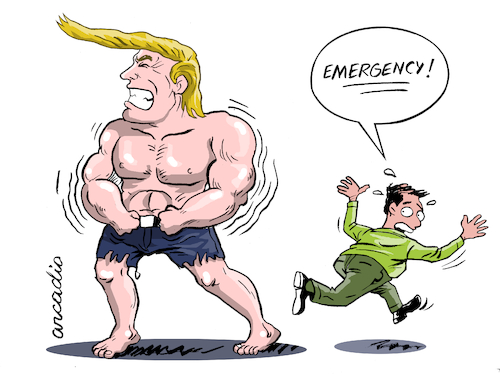 Cartoon: The emergency is Trump himself. (medium) by Cartoonarcadio tagged trump,immigrants,wall,usa,us,president