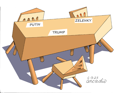 Cartoon: The surreal peace table of Trump (medium) by Cartoonarcadio tagged peace,table,dialogue,ukraune,trump,russia