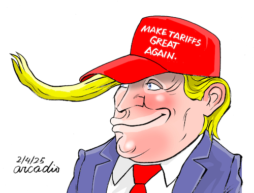 Cartoon: Trump and His Vision of Trade Re (medium) by Cartoonarcadio tagged trump,tariffs,canada,mexico,china