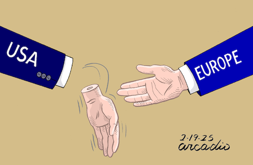 Cartoon: Trump distances the U.S. from Eu (medium) by Cartoonarcadio tagged europe,trump,relationship