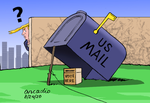 Cartoon: Trump elections and mail. (medium) by Cartoonarcadio tagged trump,north,america,elections,democracy