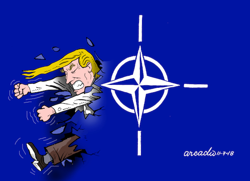 Cartoon: Trump irrupted into NATO. (medium) by Cartoonarcadio tagged trump,nato,europe,us,government