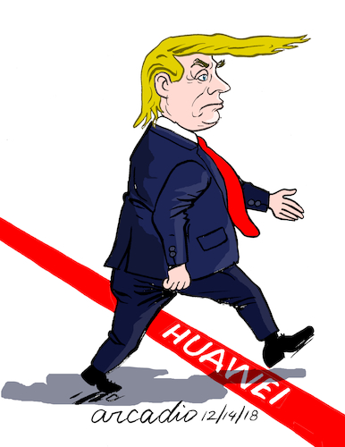 Cartoon: Trump trespasses the red line. (medium) by Cartoonarcadio tagged trump,trade,war,washington,white,house,economy,money