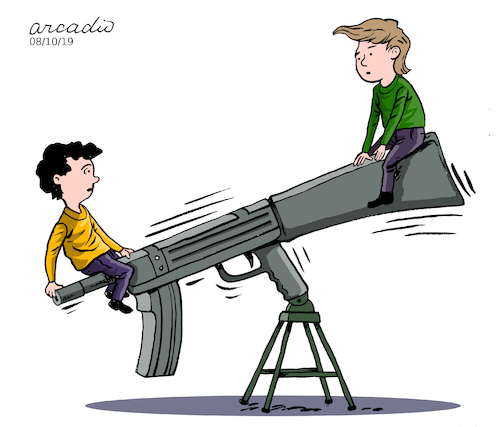 Cartoon: Weapons game. (medium) by Cartoonarcadio tagged weapons,society,violence