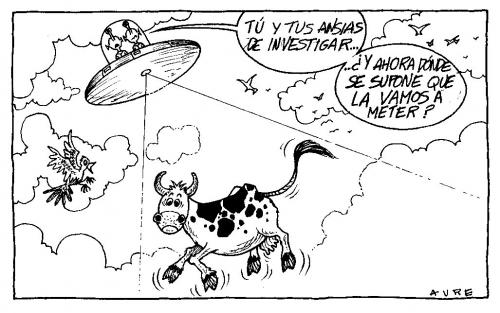 Cartoon: Bienvenidos a la Tierra (medium) by Aure tagged marcianos,vaca,ovnis