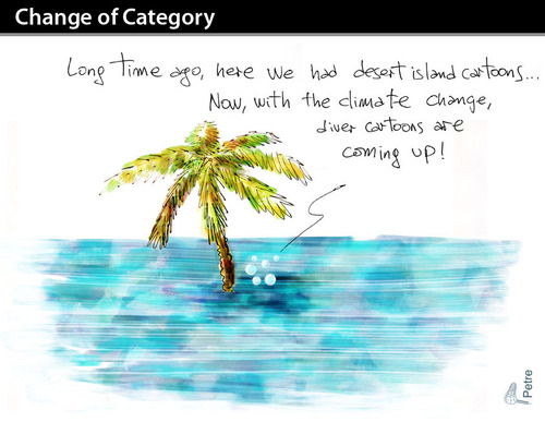 Cartoon: CHANGE OF CATEGORY (medium) by PETRE tagged global,warming,desert,island