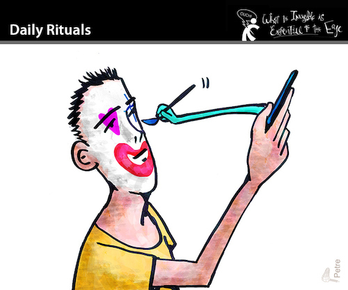 Cartoon: DAILY RITUALS (medium) by PETRE tagged handy,smartphone,clown