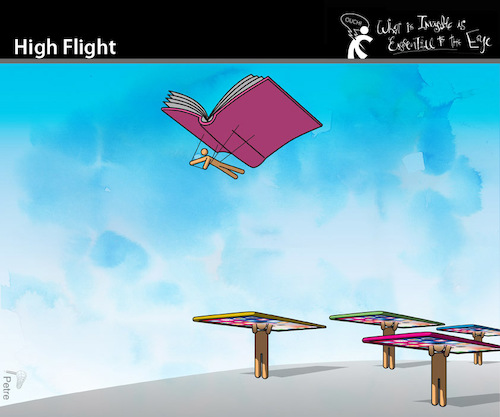 Cartoon: High Flight (medium) by PETRE tagged books,pdf,readers,reading,sensation,smartphones