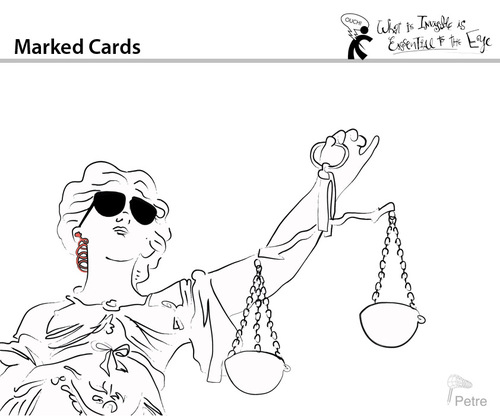 Cartoon: Marked Cards (medium) by PETRE tagged spionage,information,justice