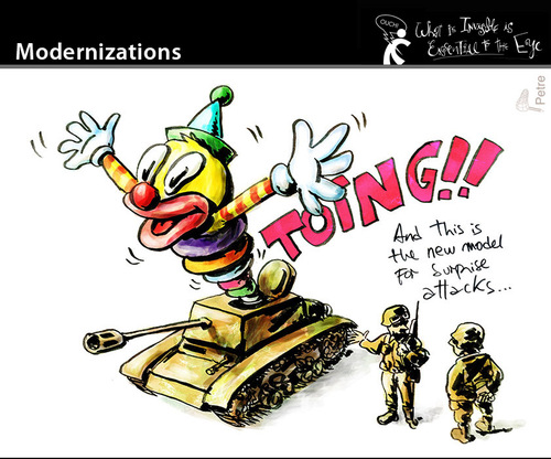 Cartoon: Modernizations (medium) by PETRE tagged surprise,attack,war