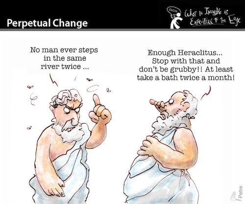 Cartoon: PERPETUAL CHANGE (medium) by PETRE tagged heraclitus,change,river,philosophy