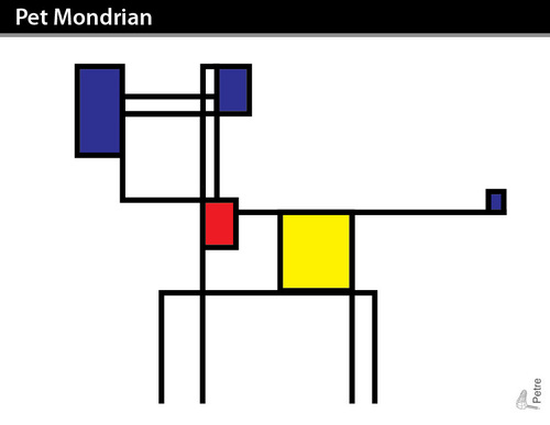 Cartoon: Pet Mondrian (medium) by PETRE tagged de,mondrian,neoplasticism,stijl,dogs,pets